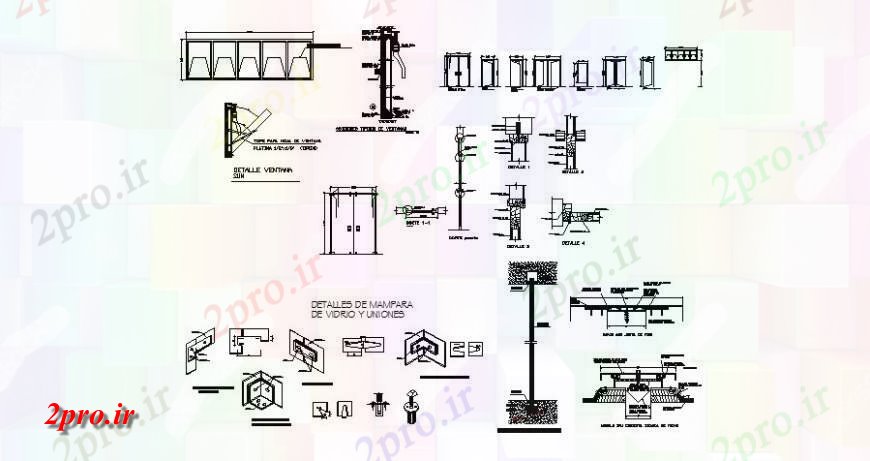 دانلود نقشه جزئیات طراحی در و پنجره  درب های متعدد و پنجره نما و ساختار نصب و راه اندازی  (کد119596)