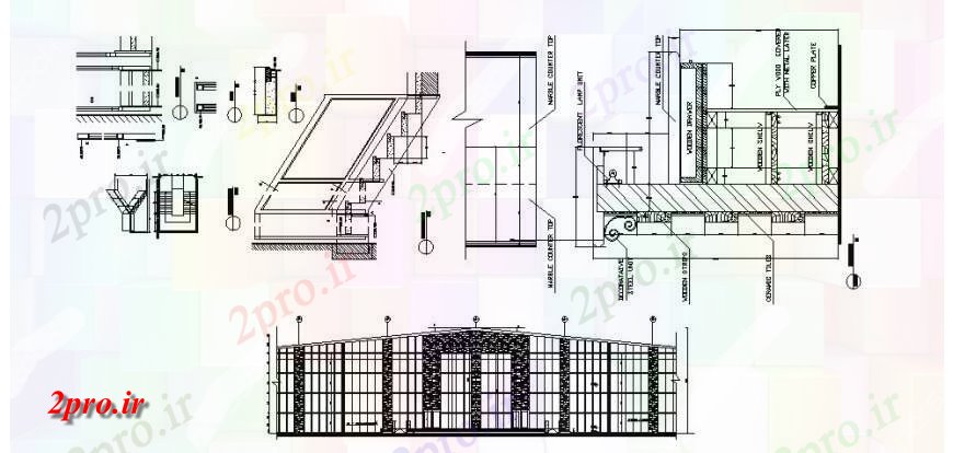 دانلود نقشه طراحی جزئیات ساختار دروازه و حصار نما، بخش، نصب و راه اندازی و ساختار جزئیات با راه پله (کد119601)