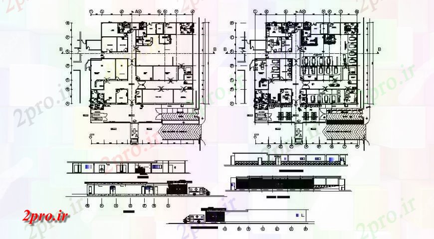 دانلود نقشه بیمارستان - درمانگاه - کلینیک برنامه کاری ساختمان بیمارستان دولتی و اتوکد نما 23 در 28 متر (کد119614)