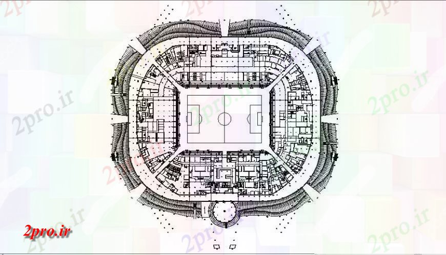 دانلود نقشه ورزشگاه ، سالن ورزش ، باشگاه نما بالای ادیوم ورزشی  چیدمان اتوکد (کد119660)