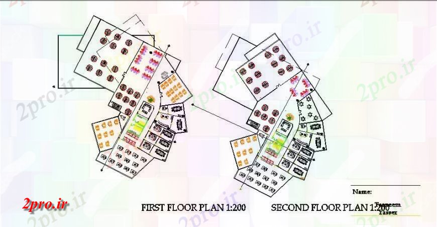 دانلود نقشه ساختمان دولتی ، سازمانی جزئیات طراحی طبقه اول و دوم دولت ساخت 11 در 12 متر (کد119677)