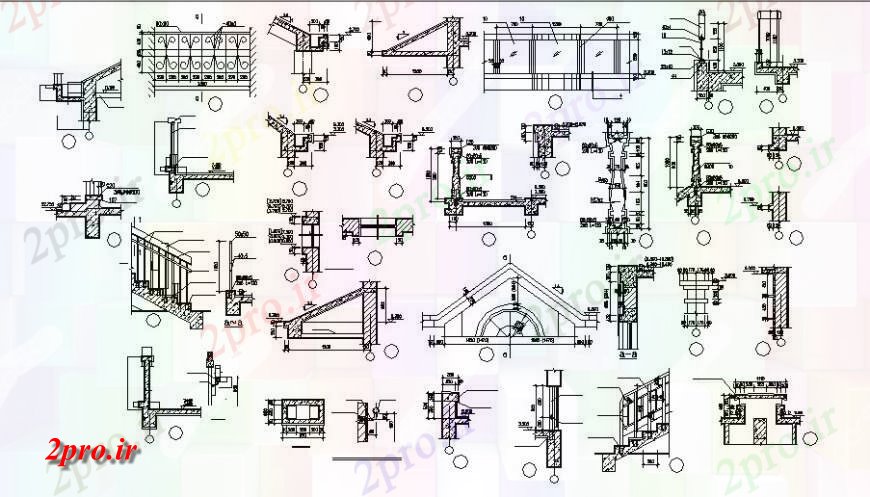 دانلود نقشه جزئیات پله و راه پله   پیش امدگی لبه بام و راه پله با طراحی بالکن  (کد119679)