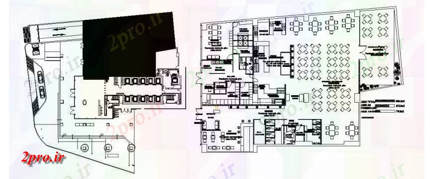 دانلود نقشه هتل - رستوران - اقامتگاه زمین و طرحی توزیع اولین جزئیات از تجملات رستوران ساخت 20 در 31 متر (کد119684)