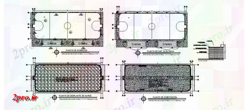دانلود نقشه طراحی جزئیات ساختار سریعتر پایه و اساس زمین فوتبال، دیوار و ساختار جزئیات  (کد119689)