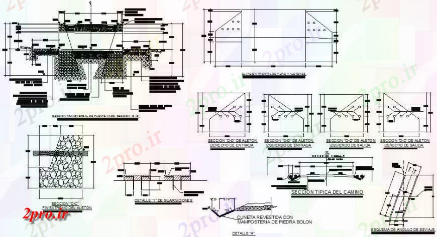 دانلود نقشه جزئیات ساخت و ساز پل و دیوار حائل  دو بعدی  (کد119740)