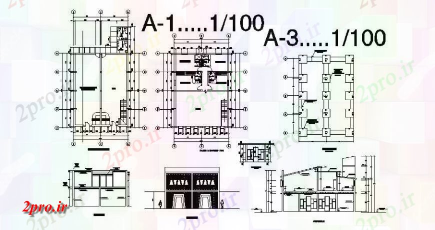 دانلود نقشه ساختمان دولتی ، سازمانی نما موزه، بخش، برنامه ریزی، پایه و اساس و ساختار سازنده جزئیات 8 در 11 متر (کد119753)