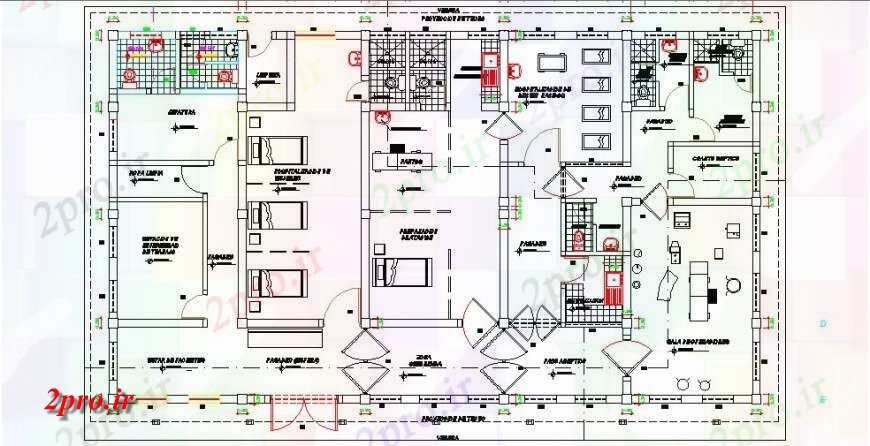 دانلود نقشه بیمارستان - درمانگاه - کلینیک اولین جزئیات طرحی طبقه طرحی توزیع بیمارستان 29 در 32 متر (کد119761)