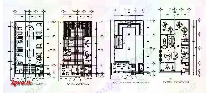 دانلود نقشه ساختمان اداری - تجاری - صنعتی چهار طبقه جزئیات طراحی توزیع ساختمان اداری برج 20 در 40 متر (کد119767)