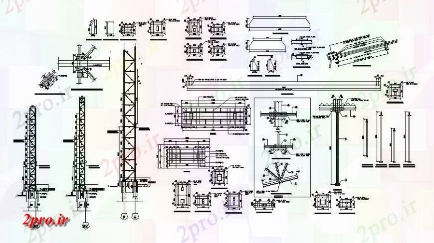 دانلود نقشه جزئیات ساخت و ساز سایبان سازه های فلزی جزئیات دو بعدی   (کد119787)