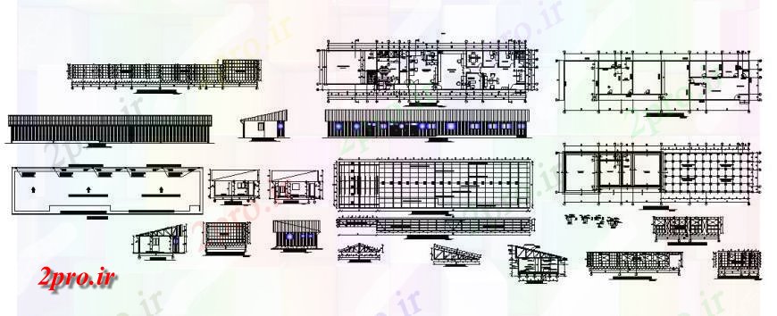 دانلود نقشه ساختمان اداری - تجاری - صنعتی ساختمان اداری نما، بخش، برنامه ریزی و ساختار سازنده جزئیات 4 در 17 متر (کد119844)