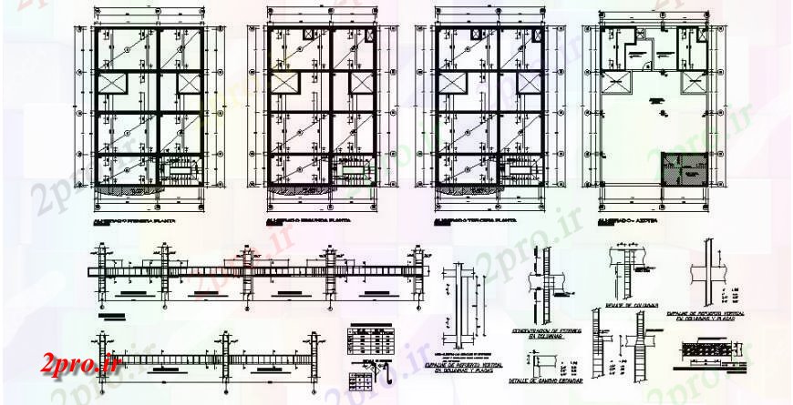 دانلود نقشه طراحی جزئیات ساختار بنیاد و چند جزئیات ساختار تمام طبقات ساختمان مسکونی (کد119874)