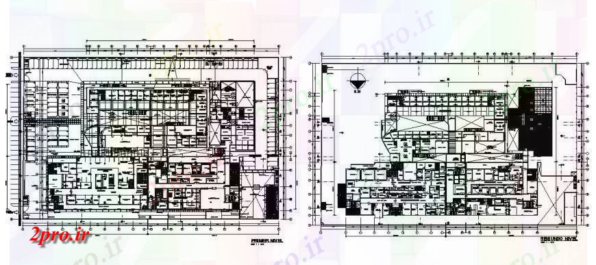 دانلود نقشه بیمارستان - درمانگاه - کلینیک بیمارستان Chiclayo در اول و توزیع طبقه دوم طرحی 63 در 104 متر (کد119965)