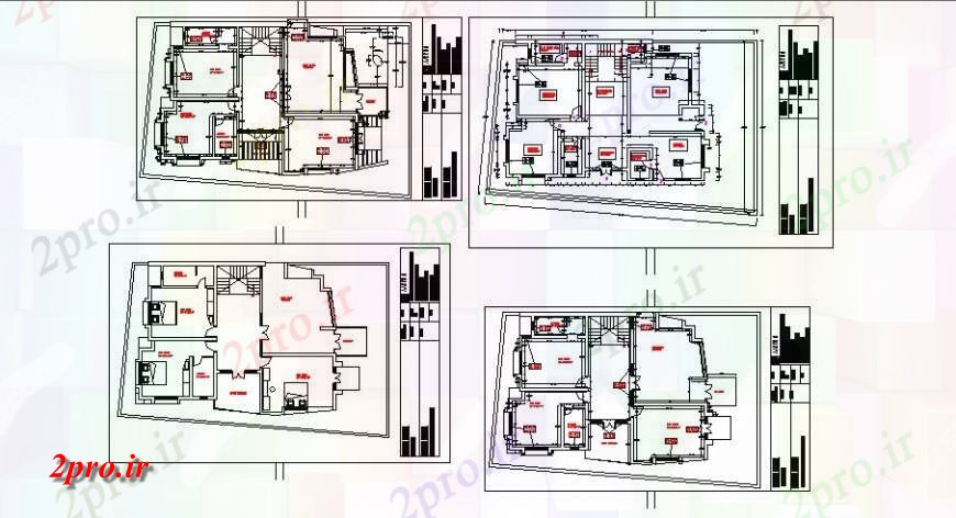 دانلود نقشه مسکونی  ، ویلایی ، آپارتمان  جزئیات توزیع طرحی طبقه از چند خانواده ساختمان مسکونی (کد119986)