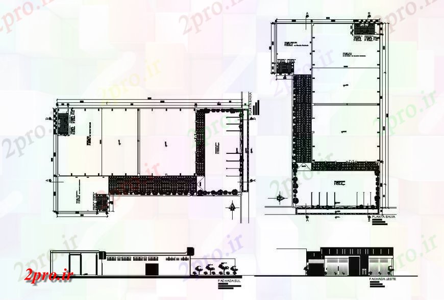 دانلود نقشه هایپر مارکت - مرکز خرید - فروشگاه بازار سبک مگا فروشگاه اصلی نما، بخش و طرحی های 38 در 69 متر (کد120024)