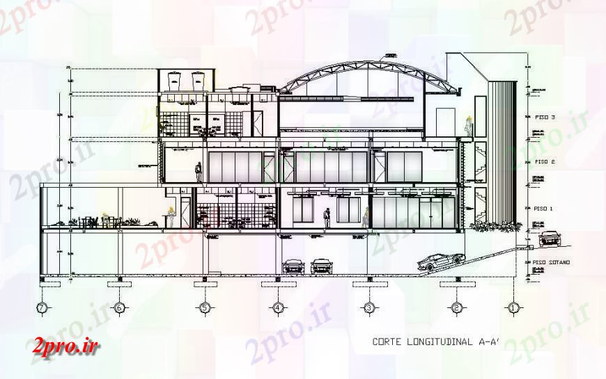 دانلود نقشه  ساختمان دولتی ، سازمانی جزئیات مقطعی طولی اتاق بازرگانی  فلورانس  (کد120054)