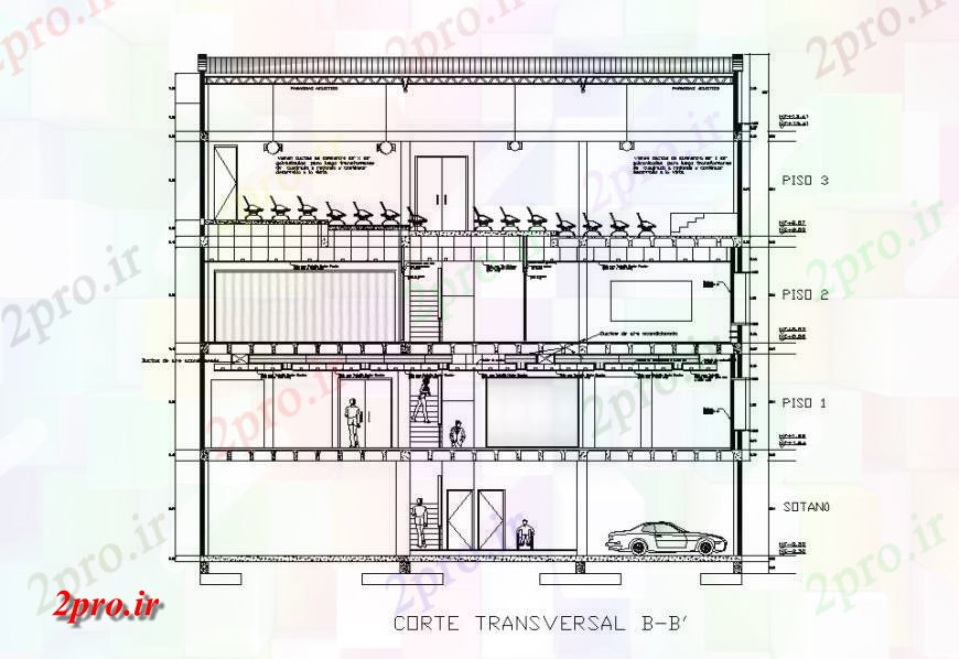 دانلود نقشه  ساختمان دولتی ، سازمانی جزئیات عرضی مقطعی اتاق بازرگانی از فلورانس (کد120055)
