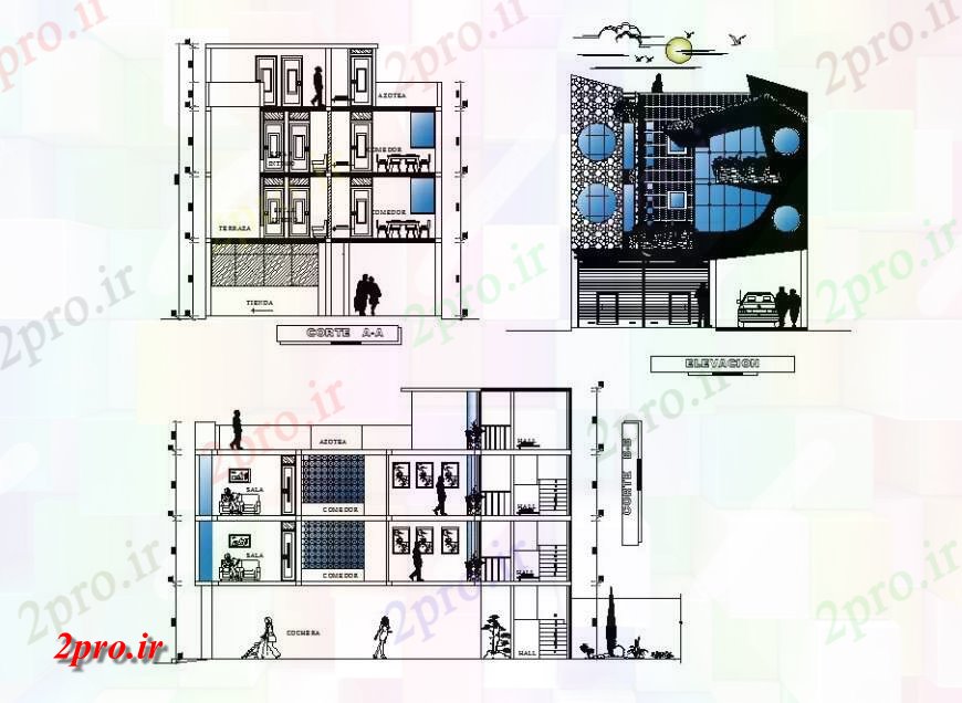 دانلود نقشه مسکونی  ، ویلایی ، آپارتمان  مسکن ساختمان مسکونی در فلوریدا نما و بخش  (کد120072)