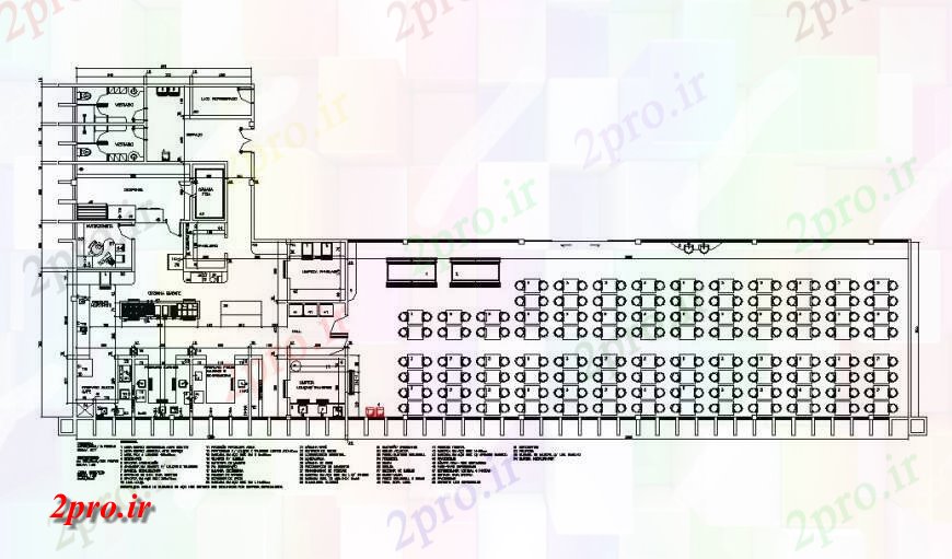 دانلود نقشه هتل - رستوران - اقامتگاه صنعتی آشپزخانه رستوران طرحی معماری طرح 42 در 104 متر (کد120075)