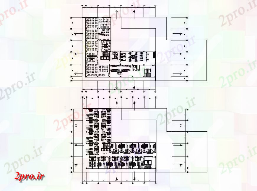 دانلود نقشه هتل - رستوران - اقامتگاه تجملات هتل توزیع کف طرحی های 43 در 50 متر (کد120076)