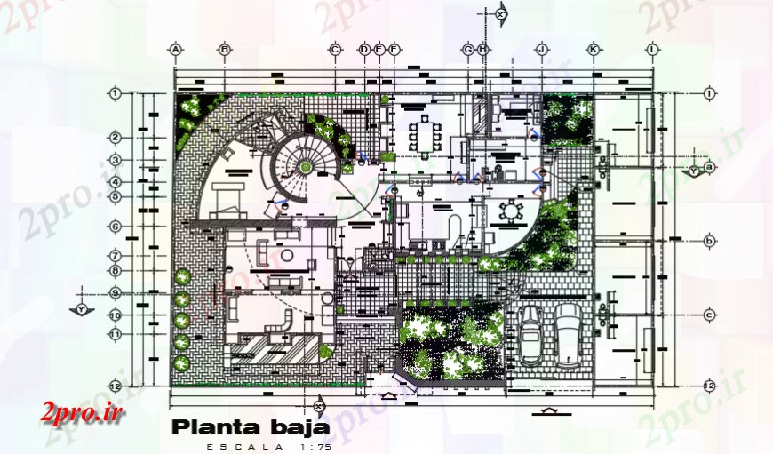 دانلود نقشه مسکونی ، ویلایی ، آپارتمان محوطه سازی طراحی خانه طراحی ویلا 19 در 23 متر (کد120089)