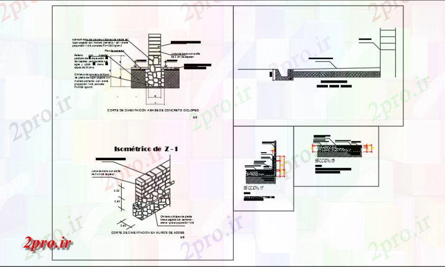 دانلود نقشه طراحی اتوکد پایه بنیاد برش بر اساس طراحی بتن بخش از کشور خانه طراحی طراحی 34 در 48 متر (کد120111)