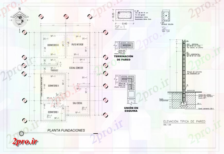 دانلود نقشه طراحی اتوکد پایه بنیاد طراحی طرحی و جزئیات بخش از 2BHK خانه طراحی (کد120115)