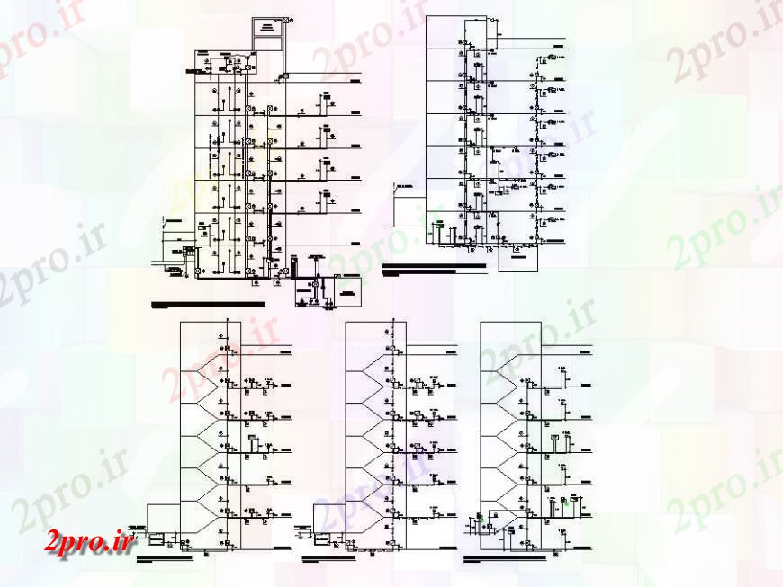 دانلود نقشه اتوماسیون و نقشه های برق نمودار رایزر و جزئیات نصب و راه اندازی الکتریکی چند طبقه ساخت 114 در 16 متر (کد120135)