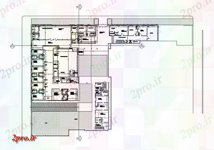 دانلود نقشه بیمارستان - درمانگاه - کلینیک نخست توزیع کف جزئیات طرحی بیمارستان عمومی طراحی جزئیات 49 در 58 متر (کد120143)