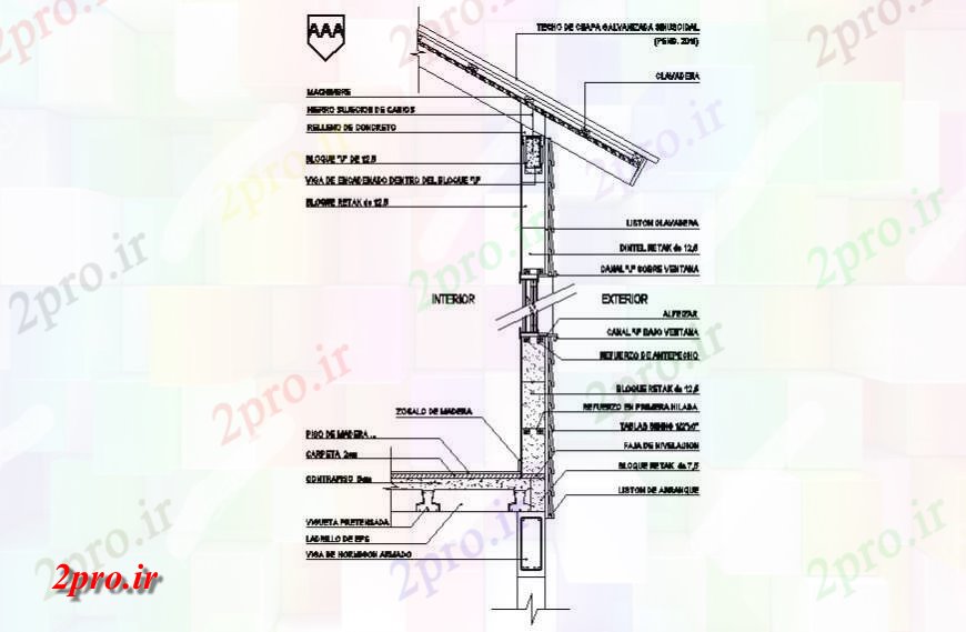 دانلود نقشه جزئیات ساخت و ساز بخش سقف طراحی  دو بعدی   (کد120305)