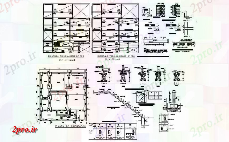دانلود نقشه جزئیات ساخت و ساز پرتو ستون و ساختار طراحی راه پله 10 در 10 متر (کد120356)