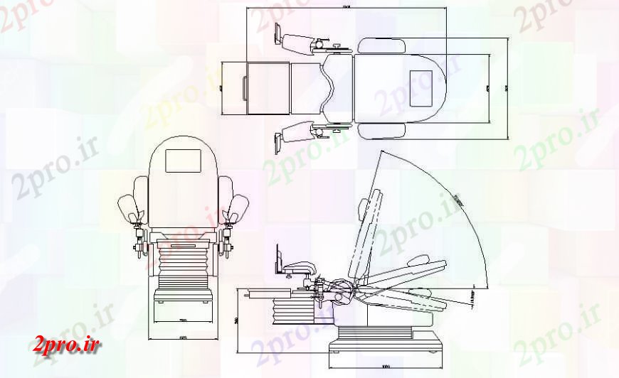 دانلود نقشه بلوک مبلمان نما از رسم صندلی دندان پزشکی  (کد120376)