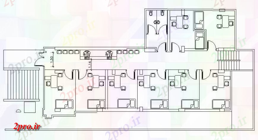دانلود نقشه بیمارستان - درمانگاه - کلینیک بیمارستان واحدهای ساختمان طرحی کار 15 در 27 متر (کد120476)