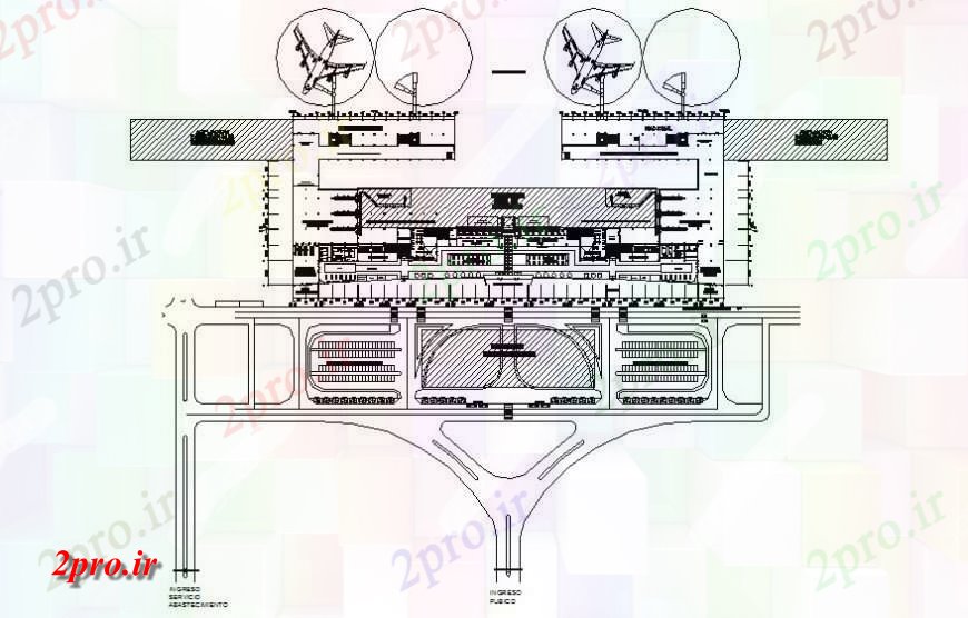 دانلود نقشه فرودگاه این ساختمان و پارکینگ فرودگاه ترمینال جزئیات 114 در 330 متر (کد120477)