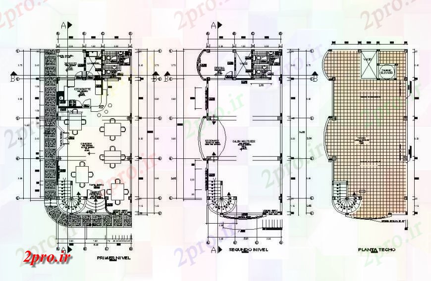 دانلود نقشه هتل - رستوران - اقامتگاه  اول، دوم و طبقه تراس جزئیات طرحی از هتل محلی ساخت (کد120526)