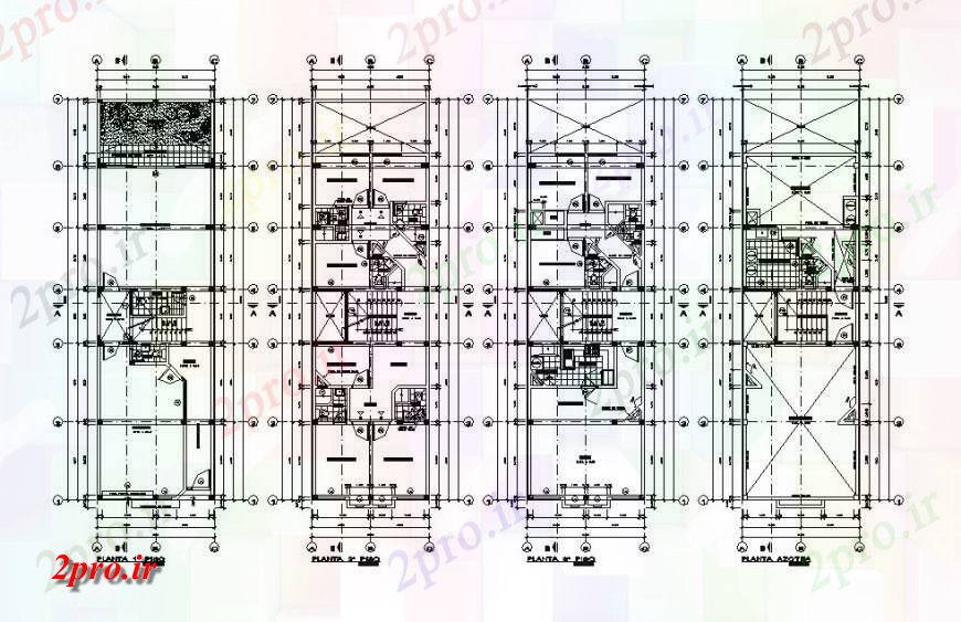 دانلود نقشه مسکونی ، ویلایی ، آپارتمان چهار طبقه جزئیات طراحی توزیع ساختمان مسکونی 6 در 20 متر (کد120536)