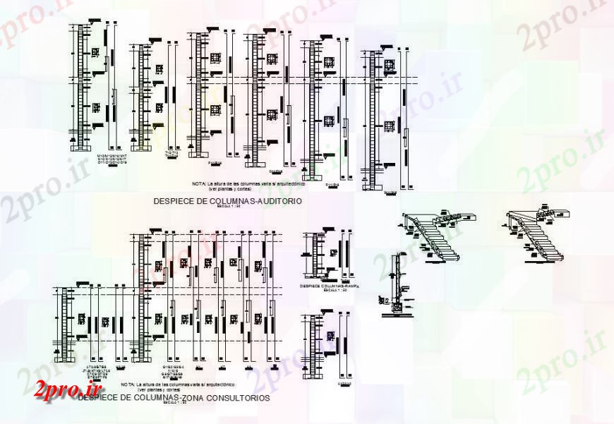 دانلود نقشه جزئیات ستون منطقه ستون، برنامه ستون و جزئیات ساختار سازنده بیمارستان ساخت (کد120568)