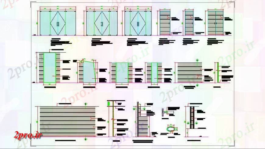 دانلود نقشه طراحی جزئیات ساختار پارتیشن خشک دیوار، شیشه ای ثابت و  ساختار سازنده طراحی جزئیات (کد120663)