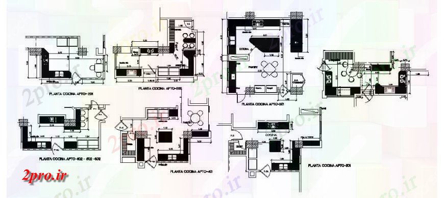دانلود نقشه آشپزخانه برنامه های خانه آشپزخانه های متعدد را با مبلمان از آپارتمان   ساختمان  (کد120746)
