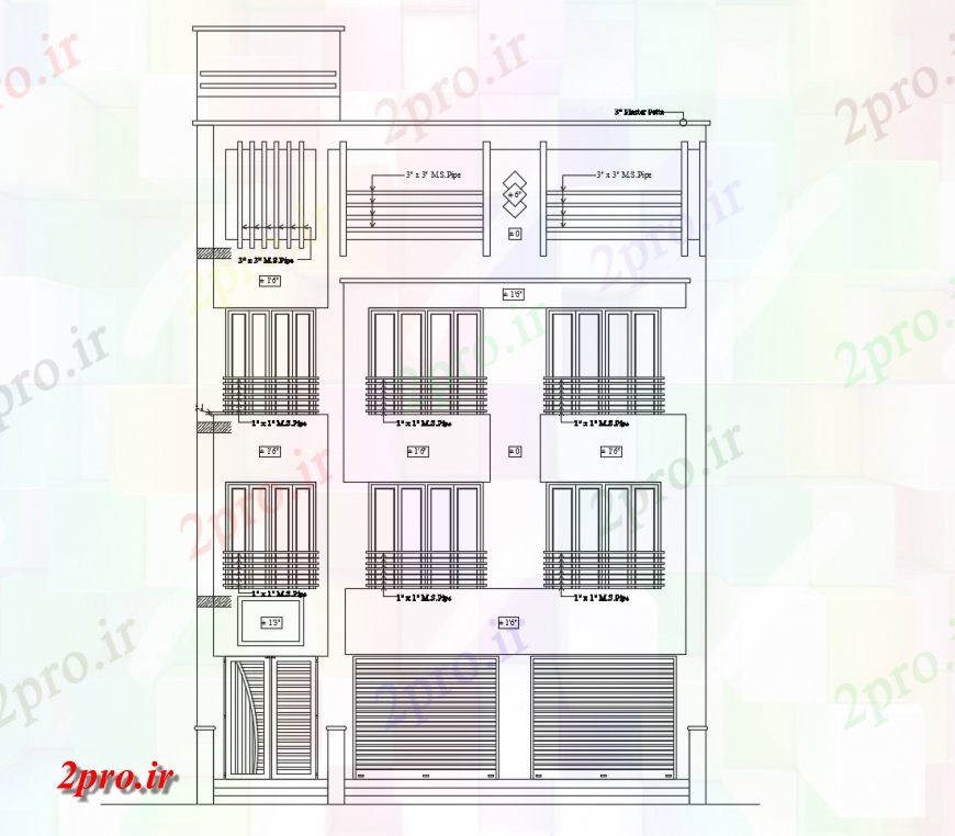 دانلود نقشه مسکونی  ، ویلایی ، آپارتمان  جزئیات نما اصلی آپارتمان   مسکونی ساخت (کد120806)