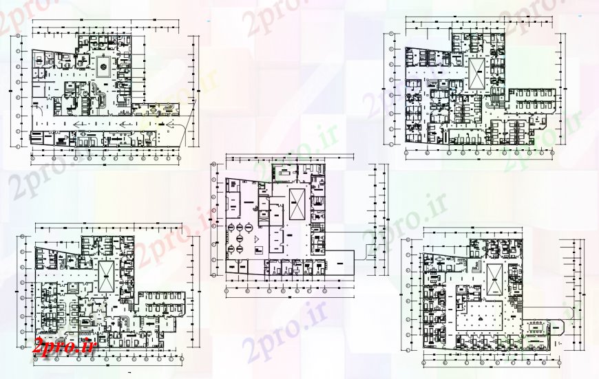 دانلود نقشه بیمارستان - درمانگاه - کلینیک پنج دان ساختمان بیمارستان توزیع کف طرحی های 36 در 48 متر (کد120812)