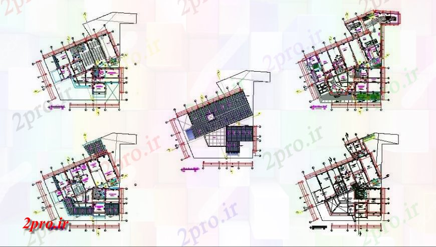 دانلود نقشه ساختمان اداری - تجاری - صنعتی جزئیات طرحی طبقه طرحی توزیع دفتر منطقه ساخت و ساز 40 در 43 متر (کد120816)