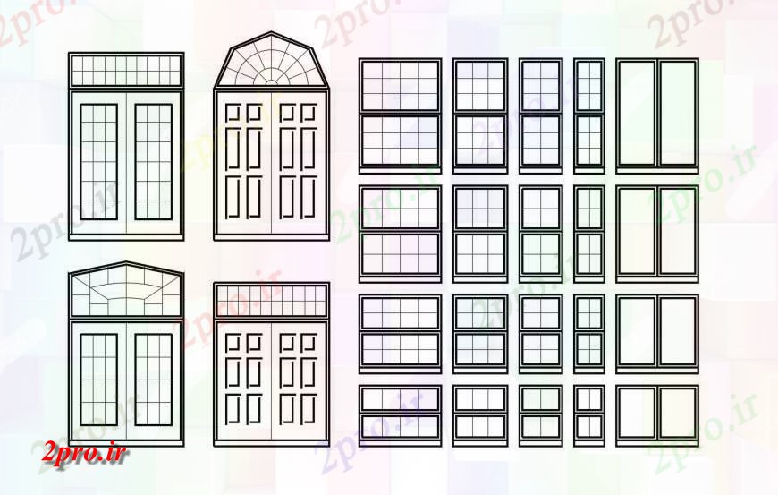 دانلود نقشه جزئیات طراحی در و پنجره  خانه درها و پنجره ها بلوک نما سنتی  (کد120818)