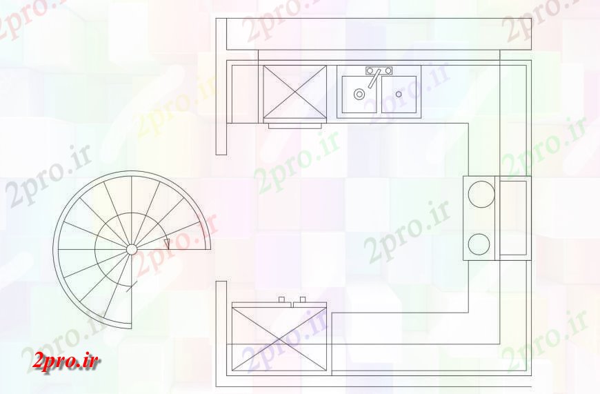 دانلود نقشه طراحی مبلمان آشپزخانه آشپزخانه مبلمان بالای صفحه  نما  (کد120826)