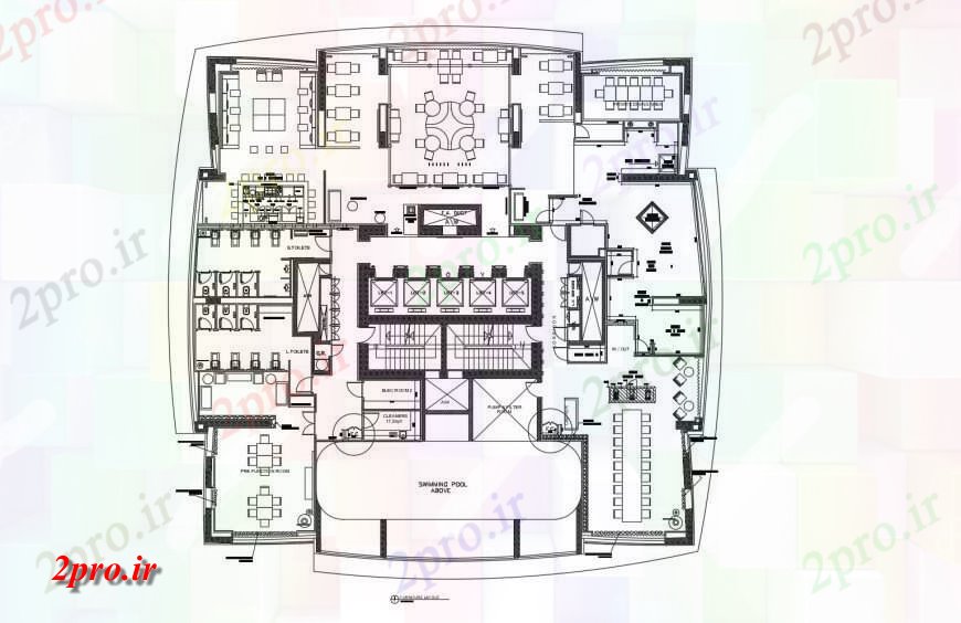 دانلود نقشه هتل - رستوران - اقامتگاه کشمیری رستوران معماری طراحی های 31 در 30 متر (کد120834)