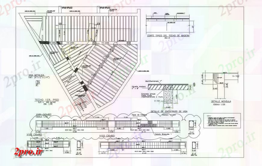 دانلود نقشه جزئیات ساخت و ساز دیوار جزئیات ساختار سازنده با پرتو برنامه 20 در 20 متر (کد120839)