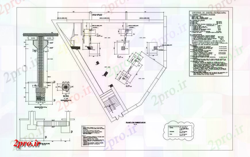 دانلود نقشه طراحی جزئیات ساختار بنیاد طرح، نما ستون و ساختار سازنده  (کد120840)