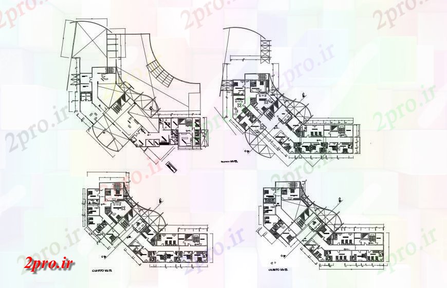 دانلود نقشه هتل - رستوران - اقامتگاه چهار دان طرحی طبقه هتل ساختمان طرحی های 32 در 51 متر (کد120845)