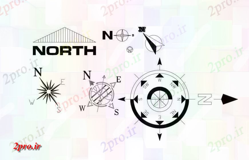 دانلود نقشه بلوک ، آرام ، نماد سمت شمال و تمام بلوک جهت طرفه  (کد120904)