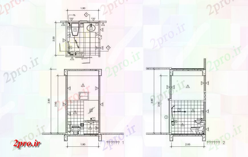 دانلود نقشه حمام مستر توالت و حمام بخش خانه و نصب و راه اندازی بهداشتی جزئیات طراحی   (کد120943)