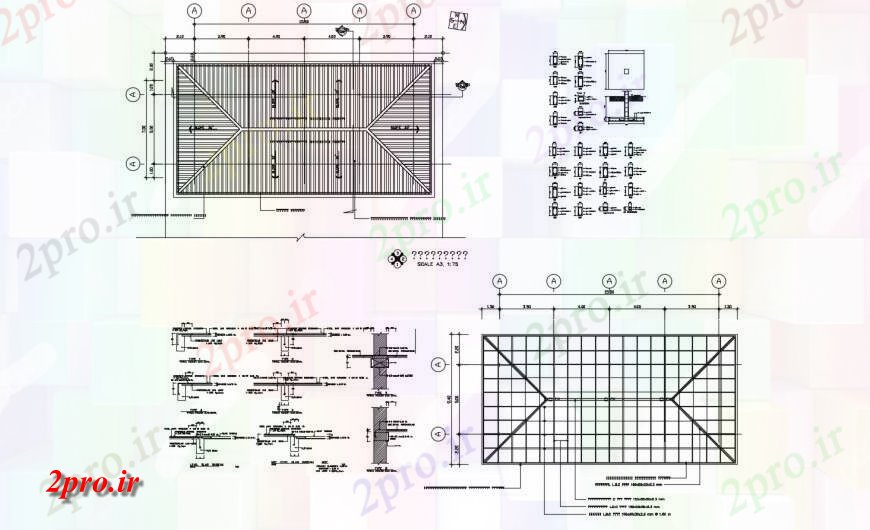 دانلود نقشه طراحی جزئیات ساختار خانه ساختار طرحی پوشش با ستون و پرتو  (کد120945)